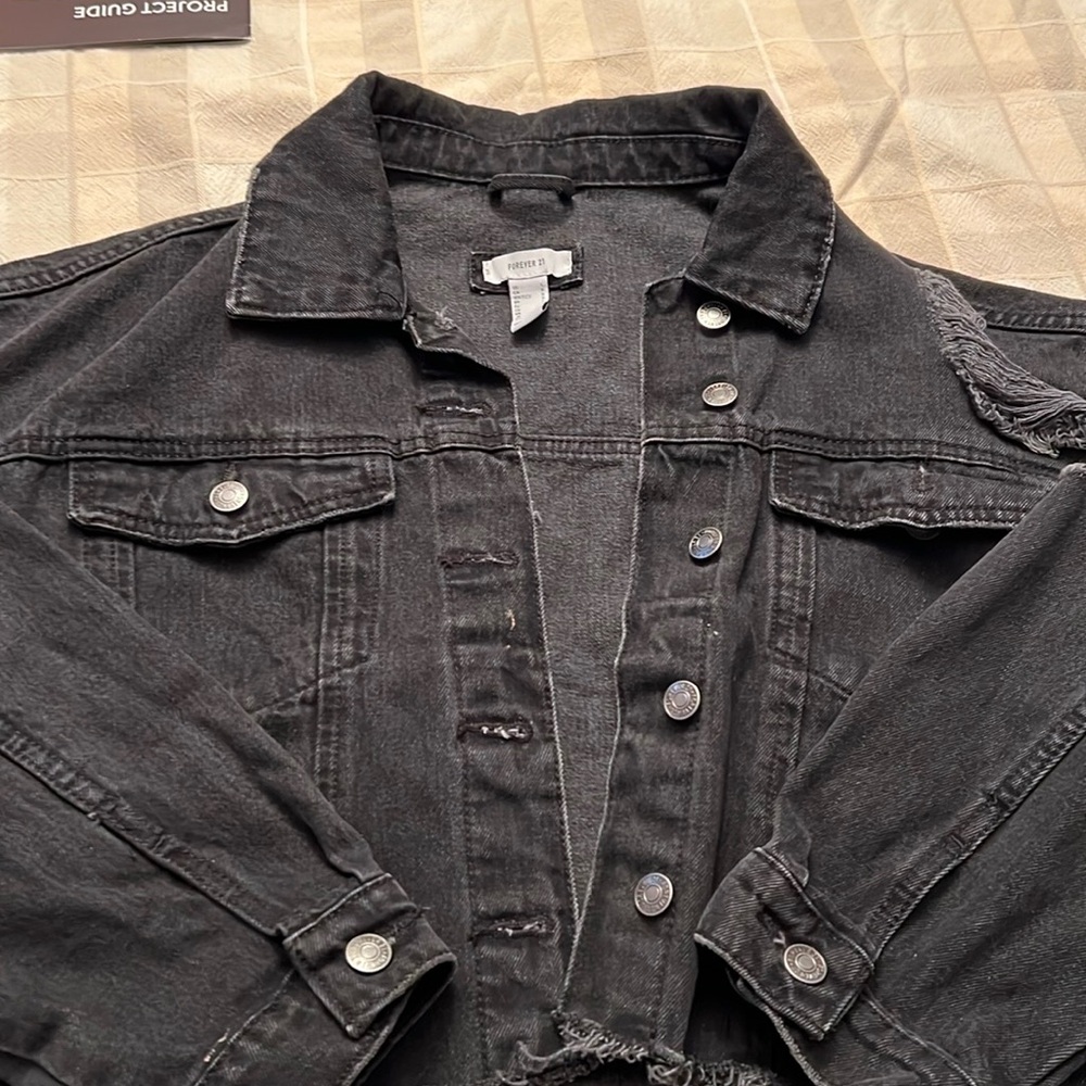 Forever 21 Cropped Black Jean Jacket